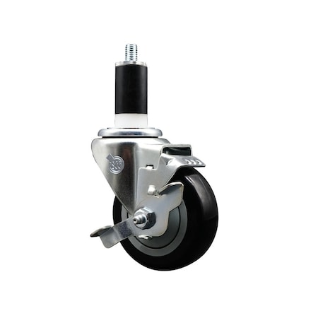 Service Caster 3.5'' Black Poly Swivel 1-3/8'' Expanding Stem Caster with Brake SCC-EX20S3514-PPUB-BLK-TLB-138